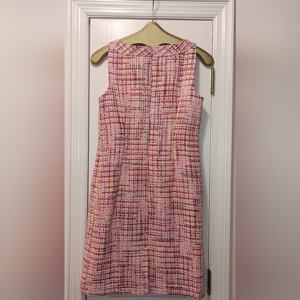 Talbots RSVP Pink Tweed Ribbon Sleeveless shift dress size 2 Petite - Picture 8 of 10